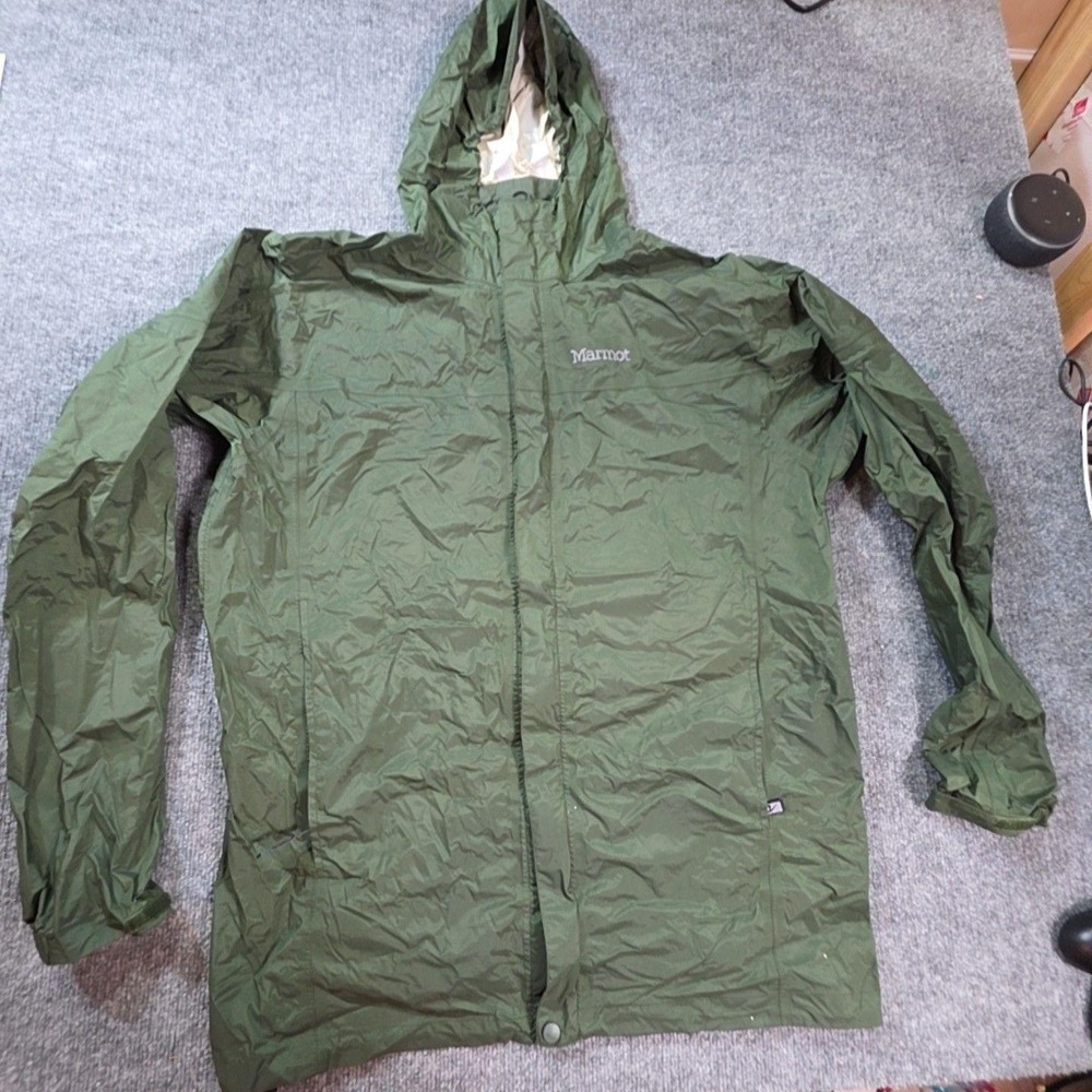 Marmot Jacket Mens XL Green Windbreaker Hooded Full Zip Lightweight Hiking